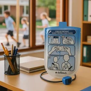 defibtech childrens pads at schoolyard